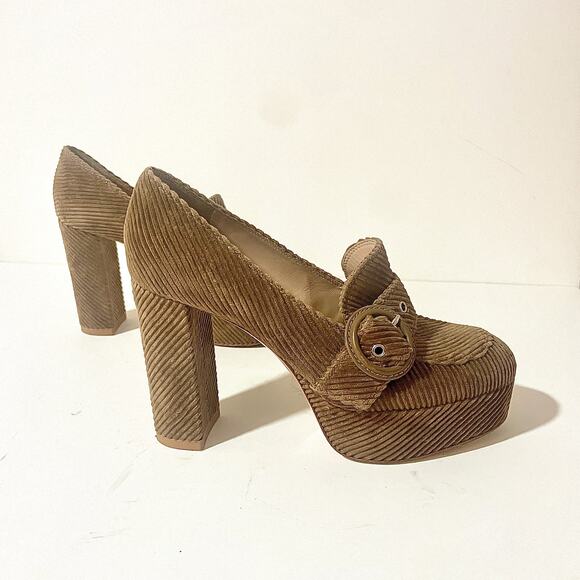 Gianvito Rossi Leon Corduroy Platform Loafers Heeled Shoes Heels Textured sz 37 - Picture 1 of 13
